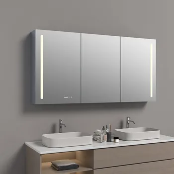 Zrcadlo BESTECO LUX 140 Zrcadlová skříňka Hliník LED Displej Lupa 140x70 cm