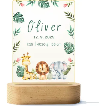 Stojací lampa Barevná LED lampa s údaji o miminku - safari