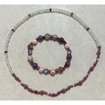 Souprava šperků Designlink Set náhrdelník a náramek z korálků fialovo-bílá