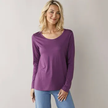 Blancheporte Jednobarevné tričko s kulatým výstřihem a dlouhými rukávy fialová 52