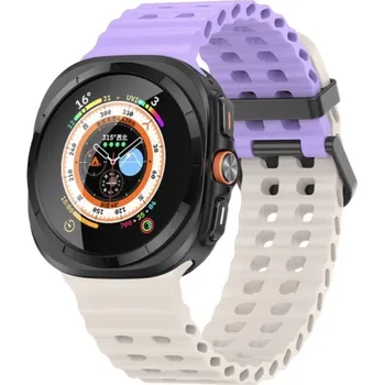 Příslušenství k chytrým hodinkám Silikonový sportovní dírkovaný řemínek se sponou pro Samsung Galaxy Watch Ultra 47mm Barva: Fialová/béžová