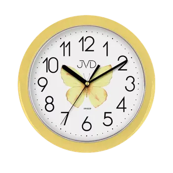 Hodiny JVD Žluté dětské netikající tiché hodiny JVD HP612.D10 s motýlem (dětské hodiny s plynulým tichým chodem)