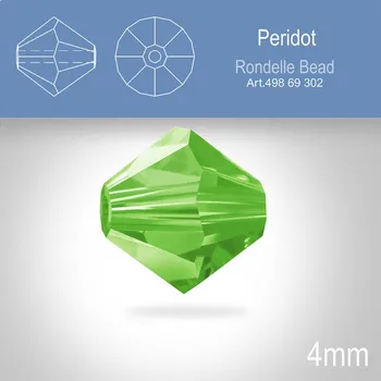 Dětské navlékací korálky PRECIOSA Bicone MC BEAD (sluníčko) velikost 4mm. Barva PERIDOT. Balení 31ks