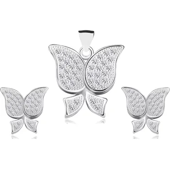 Náušnice Set ze stříbra 925 - přívěsek a náušnice, motýlek, čiré zirkonky