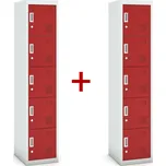 Šatní skříňka S3 pětidveřová 1+1 ZDARMA, demont, cylindrický zámek, šedá/červená