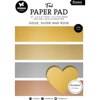 Blok metalických papírů Studio Light, A5, 24 l. - zlaté, stříbrné, růžové