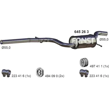 Výfukový systém Stredni tlumic vyfuku ERNST 645263