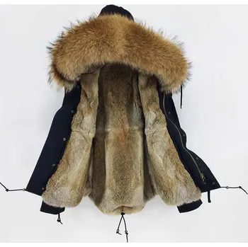Dámská parka Luxusní parka, podšívka z králíka a kožešinová kapuce mýval Velikost: 2XL, Barva (Varianta): Černá