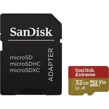 Paměťová karta SanDisk MicroSDHC karta 32GB Extreme (100MB/s, Class 10 UHS-I V30, pro akční kamery) + adaptér