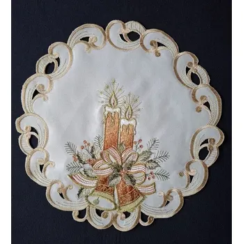 Vánoční dekorace UBRUS vyšívaný prům. 30cm vánoční Terracotta