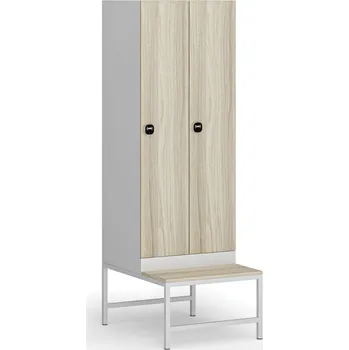 Šatní skříň B2B Partner Šatní skříňka S1 s lavičkou, 2 oddíly, 1875 x 600 x 500/800 mm, demont, RFID zámek, laminované dveře, dub přírodní