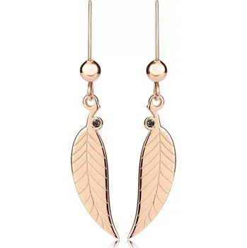 Náušnice Briliantové náušnice ze stříbra 925 - list s černým diamantem, růžovozlatá barva