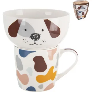 MOREX Hrnek + miska porcelánový set pes 0,35 l 1 ks hnědá