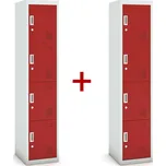 Šatní skříňka S3 čtyřdveřová 1+1 ZDARMA, demont, cylindrický zámek, šedá/červená