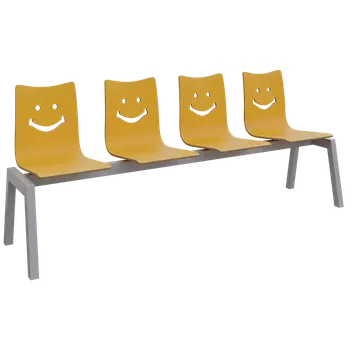 SMILE 4, dřevěná lavice do čekárny, 4-sedák, žlutá, kostra stříbrná