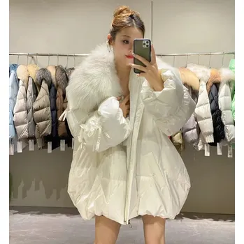 Dámská parka Péřová zimní bunda plněná husím peřím s kožešinou lišky Velikost: M, Barva (Varianta): 2