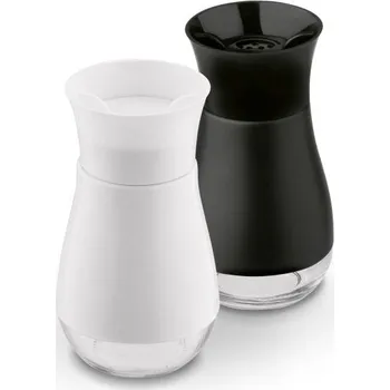 Dóza na potraviny kořenka 2ks (140ml), černá+bílá, 11x6cm, sklo/plast