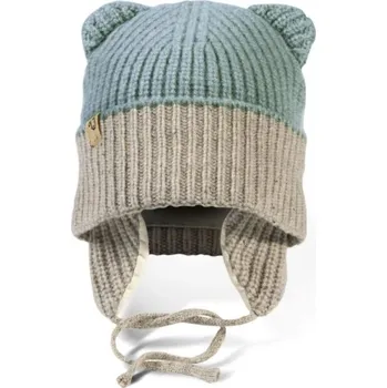 Kojenecká čepice Fellhof Merino čepice se zavazováním Šedomodrá Velikost: 40-43cm