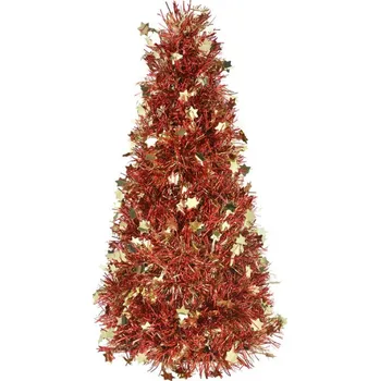 Dekorace malý umělý vánoční stromeček červeno-zlatý – 12x27 cm