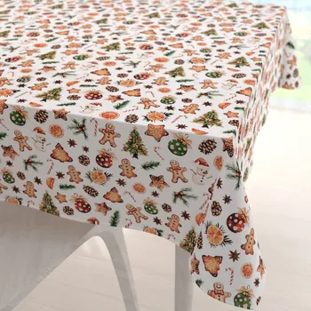 ubrus Vánoční bavlněný čtvercový ubrus Sandra SA-516 Vánoční perníčky a ozdoby na bílém 50x50 cm
