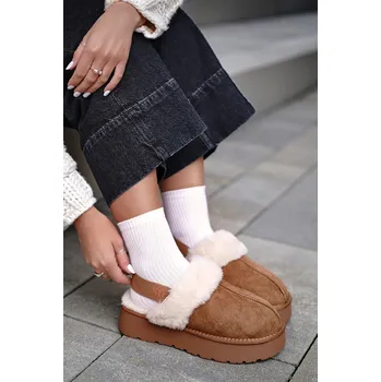 Dámské pantofle XTI pantofle s kožešinou 143488 hnědá 41