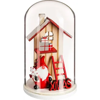Atmosphera Skleněná kupole s dřevěným vánočním domečkem, 12 x 7 x 7 cm