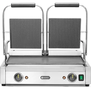 Kuchyňský gril Kontaktní gril - double verze, HENDI, vroubkovaná horní, hladká spodní část, 230V/3600W, 570x375x(H)216mm