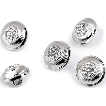 Knoflík Kovový knoflík s kamínky velikost 16", malé, nikl crystal