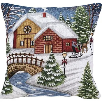 Polštář SCANquilt povlak MOTIV domky a most červenobílá 40 x 40 cm