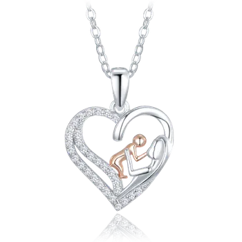 Náhrdelník 2011 MINET Stříbrný náhrdelník Madona s Rosegold dítětem a bílými zirkony