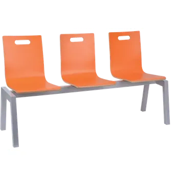MEGAN 3, dřevěná lavice do čekárny, 3-sedák, oranžová, kostra stříbrná