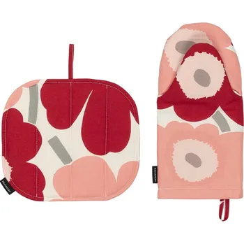 Chňapka Marimekko Set kuchyňských chňapek Unikko, červeno-růžová