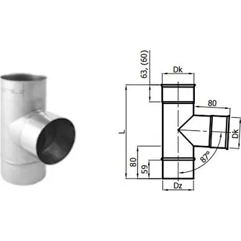 Kouřovod Karl T-Kus 90° / 150mm (síla 1mm) - nerez