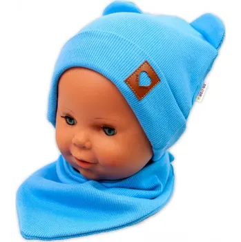 Módní doplněk Žebrovaná dvouvrstvá čepice a šátek - TEDDY modrá - vel.68-74