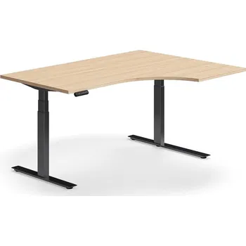 Psací stůl Výškově nastavitelný stůl QBUS, rohový, 1600x1200 mm, černá podnož, dub