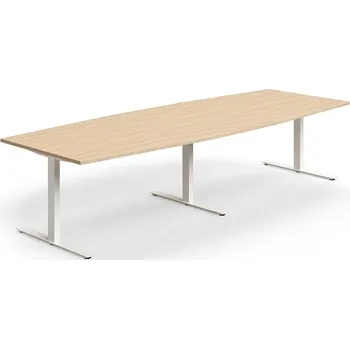 Jednací stůl Jednací stůl QBUS, T-nohy, 3200x1200 mm, tvar člunu, bílá podnož, dub