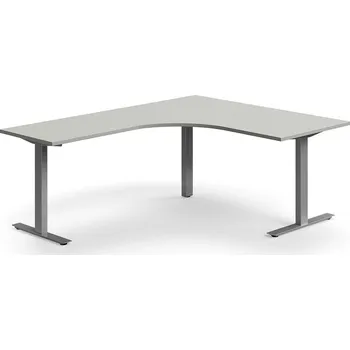 Psací stůl Rohový psací stůl QBUS, T-nohy, 1600x2000 mm, stříbrná podnož, světle šedá