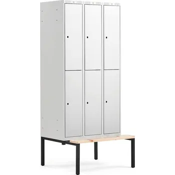 Šatní skříň Boxová šatní skříň CLASSIC, s lavicí, 3 sekce, 6 boxů, 2120x900x550 mm, šedé dveře