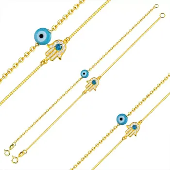 Náramek Sada náramků ze stříbra 925 - zlatá barva, dva náramky, Fatimino oko, Fatimina ruka, topaz, zirkony