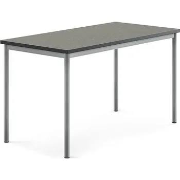 Jídelní stůl Stůl SONITUS, 1400x700x760 mm, stříbrné nohy, deska s linoleem, tmavě šedá
