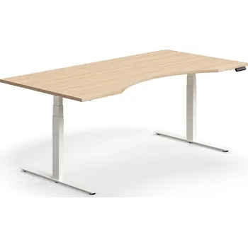 Psací stůl Výškově nastavitelný stůl QBUS, vykrojený, 2000x1000 mm, bílá podnož, dub