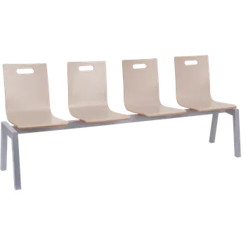 MEGAN 4, dřevěná lavice do čekárny, 4-sedák, světlá káva, kostra stříbrná