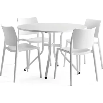 Jídelní set Sestava Various + Rio, 1 stůl a 4 bílé židle