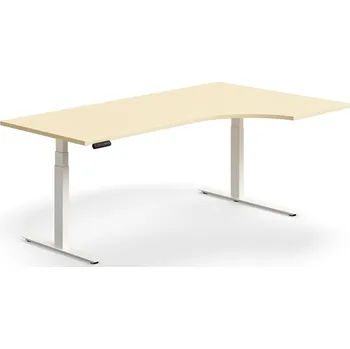 Psací stůl Výškově nastavitelný stůl QBUS, rohový, 2000x1200 mm, bílá podnož, bříza
