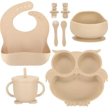 Sada nádobí Jídelní silikonová sada 8-dílná pro děti SOVA béžová (KX3755)