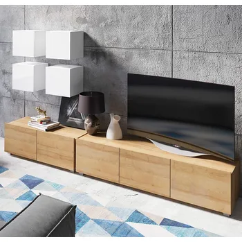 Obývací stěna Obývací stěna CALABRINI d | 250 cm | 5 dílů F | dub zlatý/bílá lesk