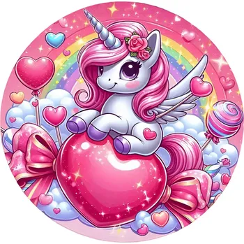 Koberec Disney Kruhový koberec Unicorn ⌀120cm - Jednorožec a růžové srdce