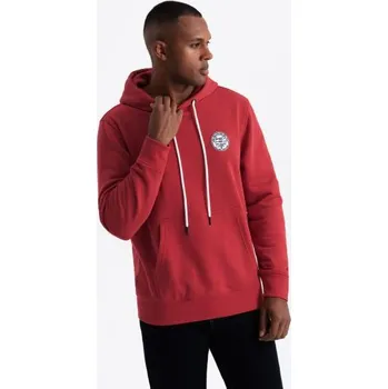 Pánská mikina Pánská klokaní mikina s kapucí a nášivkou v univerzitním stylu červená