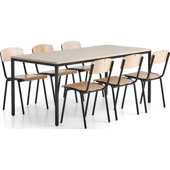 Jídelní set Jídelní set JAMIE + WILSON, 1 stůl 1800x800 mm, 6 židlí, bříza/černá