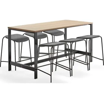 Jídelní set Sestava VARIOUS + ATTEND, stůl 1800x800x900 mm, dub + 6 antracitových stoliček